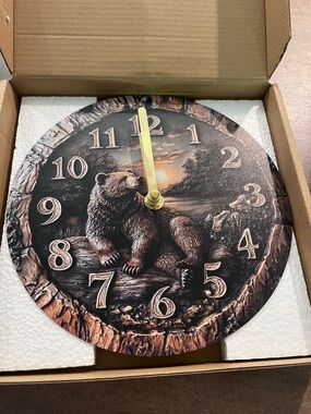 Brand New Rustic Brown Bear Wall Clock - Brown